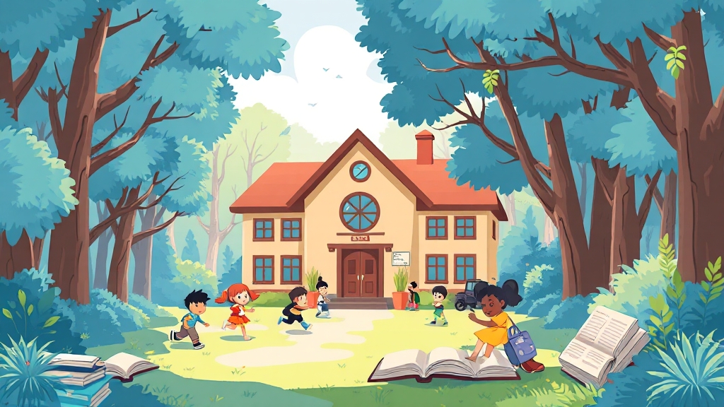 최적의 생활, 교육, 자연 환경 (cartoon 스타일)