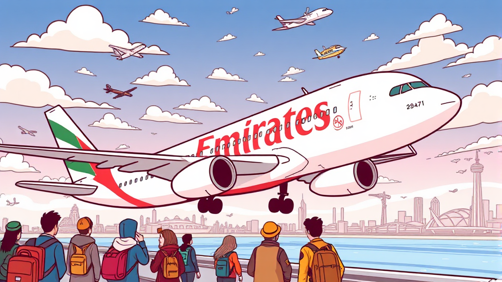 에미레이트 항공 운항 중단 상세 내용 및 조치 (cartoon 스타일)